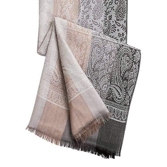 🤍 Patterned Wrap Scarf – Cream, Mocha & Gray | 72" x 26.5" | Fringed Edge - Picture 1 of 1